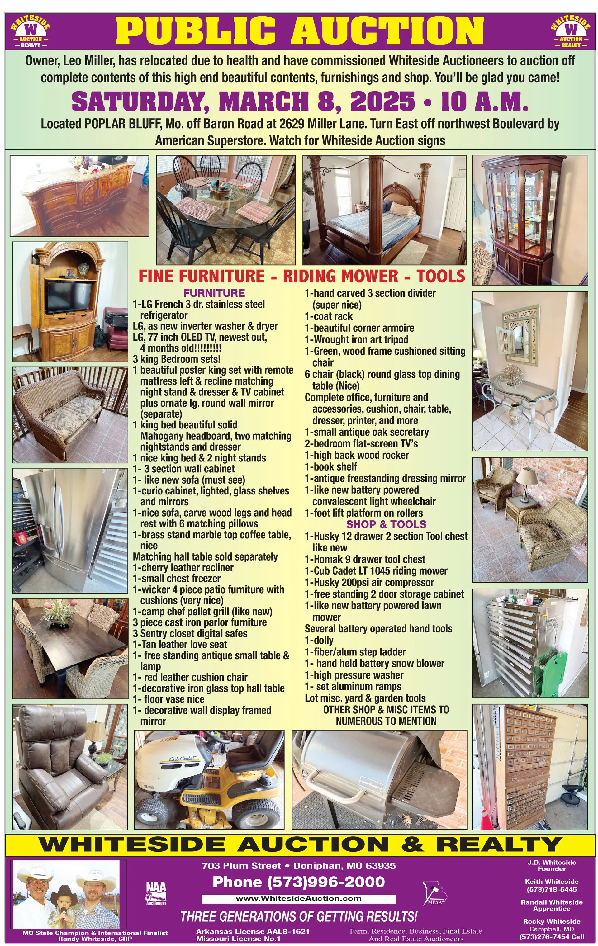 A poster for a public auction on Saturday, March 8, 2020 at 10 a.m.